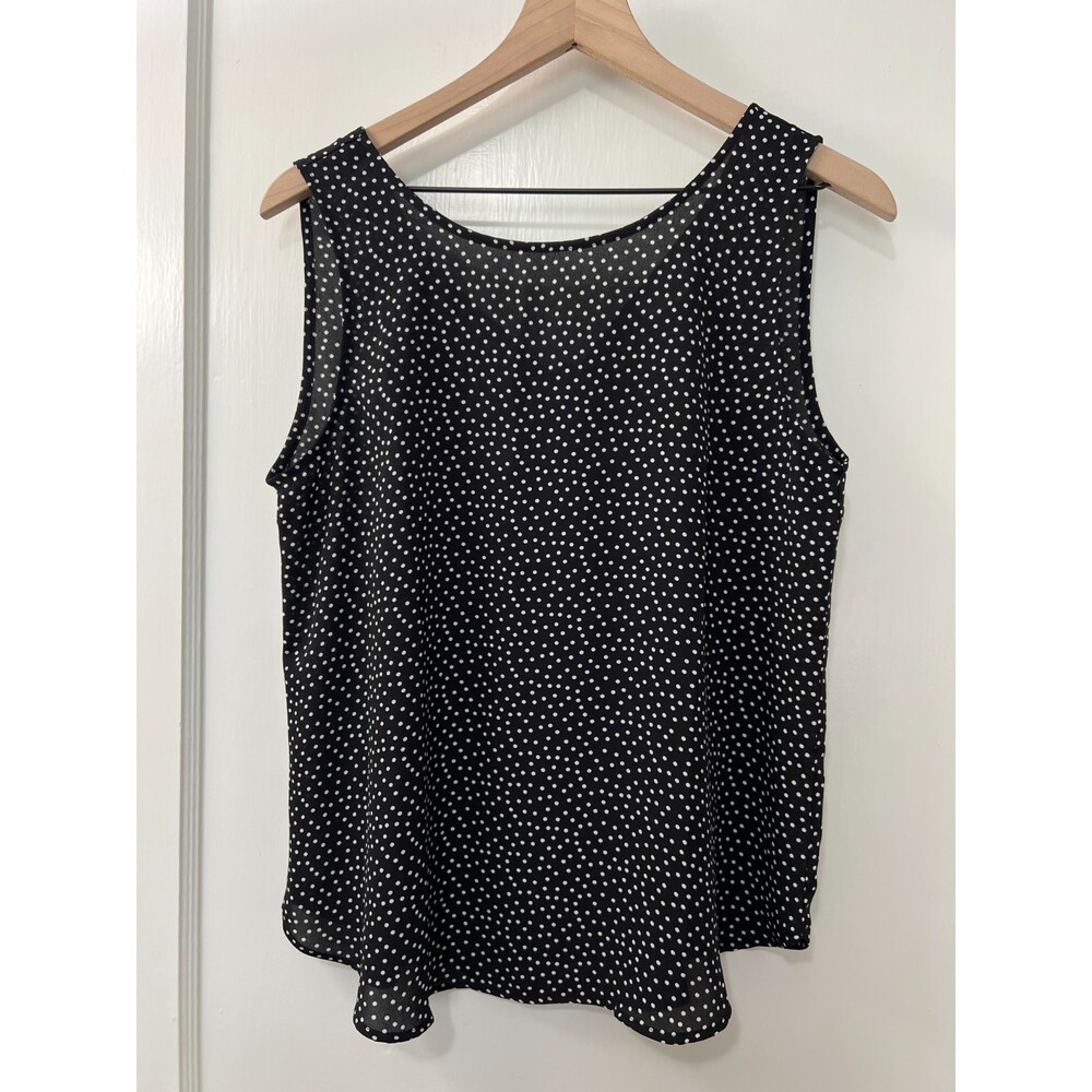 LOFT Outlet Black White Polka Dot Sleeveless Blouse Back Tie Cut Out Women's S
